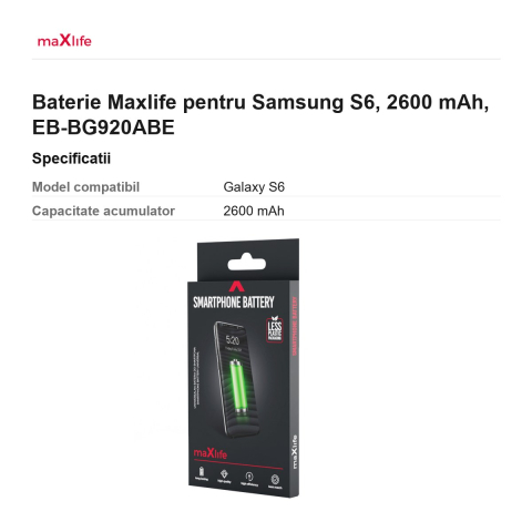 Baterie Maxlife pentru Samsung S6, 2600 mAh, EB-BG920ABE [2]