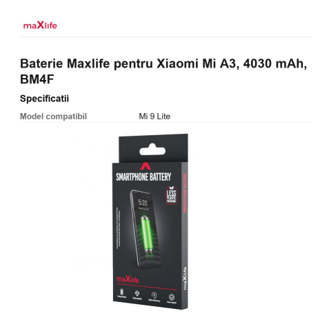 Baterie Maxlife pentru Xiaomi Mi A3, 4030 mAh, BM4F [2]