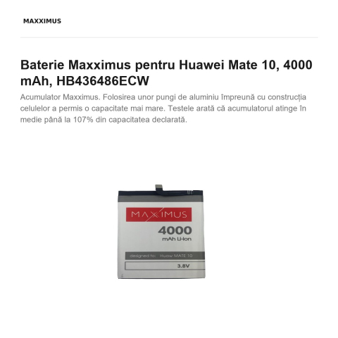 Baterie Maxximus pentru Huawei Mate 10, 4000 mAh, HB436486ECW [1]