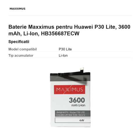 Baterie Maxximus pentru Huawei P30 Lite, 3600 mAh, Li-Ion, HB356687ECW [2]