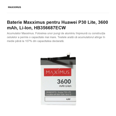 Baterie Maxximus pentru Huawei P30 Lite, 3600 mAh, Li-Ion, HB356687ECW [1]