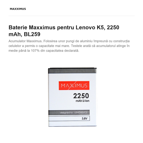 Baterie Maxximus pentru Lenovo K5, 2250 mAh, BL259 [1]