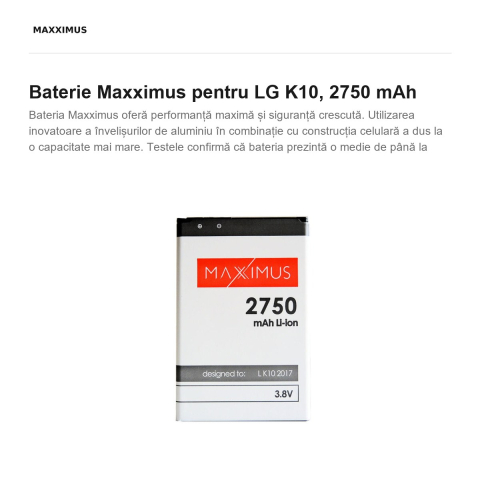 Baterie Maxximus pentru LG K10, 2750 mAh [1]