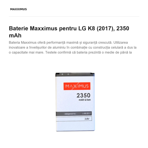 Baterie Maxximus pentru LG K8 (2017), 2350 mAh [1]