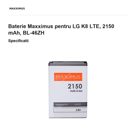 Baterie Maxximus pentru LG K8 LTE, 2150 mAh, BL-46ZH [2]