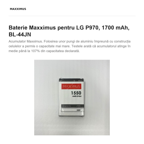 Baterie Maxximus pentru LG P970, 1700 mAh, BL-44JN [1]