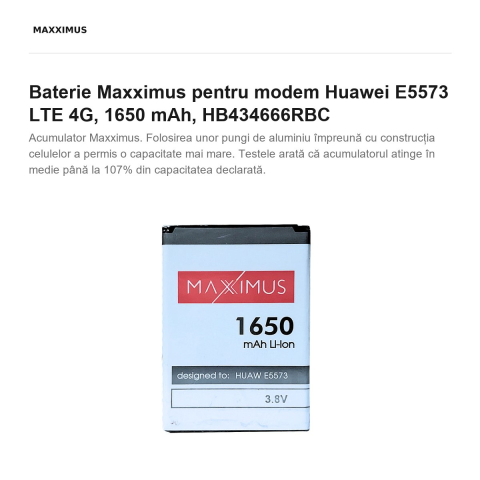 Baterie Maxximus pentru modem Huawei E5573 LTE 4G, 1650 mAh, HB434666RBC [1]
