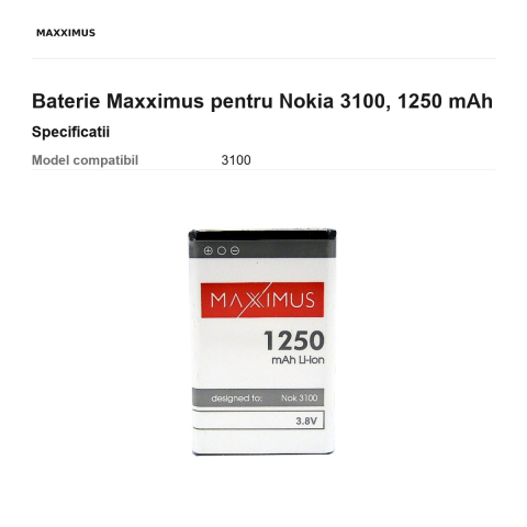 Baterie Maxximus pentru Nokia 3100, 1250 mAh [2]