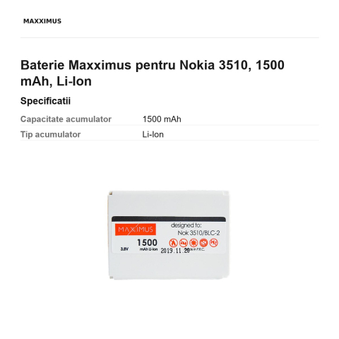 Baterie Maxximus pentru Nokia 3510, 1500 mAh, Li-Ion [2]