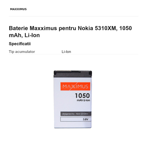 Baterie Maxximus pentru Nokia 5310XM, 1050 mAh, Li-Ion [2]