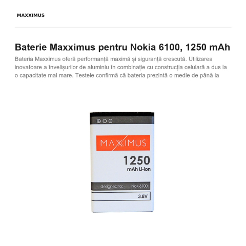 Baterie Maxximus pentru Nokia 6100, 1250 mAh [1]