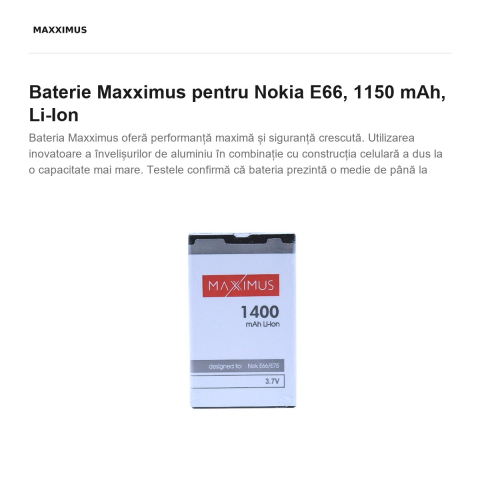 Baterie Maxximus pentru Nokia E66, 1150 mAh, Li-Ion [1]