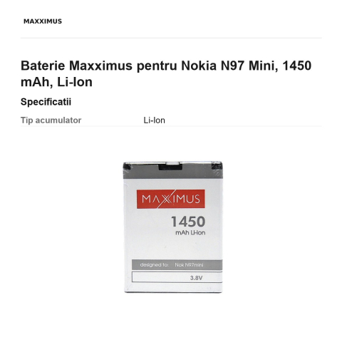 Baterie Maxximus pentru Nokia N97 Mini, 1450 mAh, Li-Ion [2]