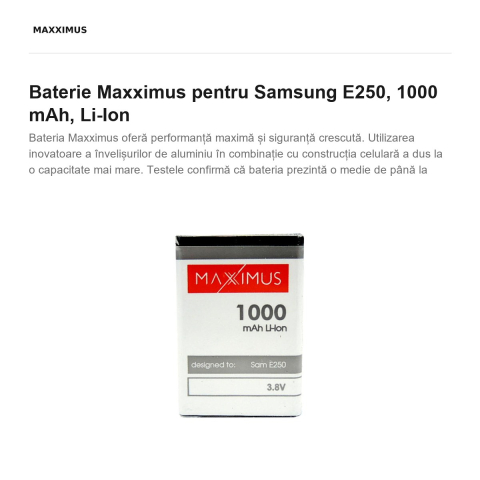 Baterie Maxximus pentru Samsung E250, 1000 mAh, Li-Ion [1]