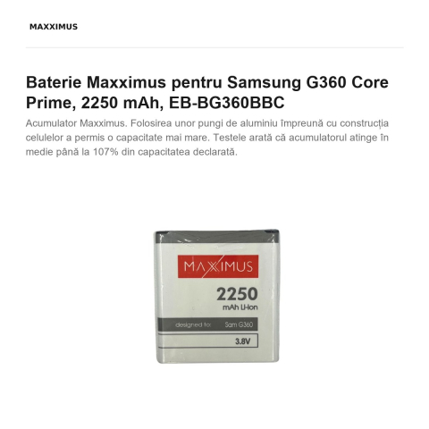 Baterie Maxximus pentru Samsung G360 Core Prime, 2250 mAh, EB-BG360BBC [1]