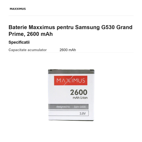 Baterie Maxximus pentru Samsung G530 Grand Prime, 2600 mAh [2]