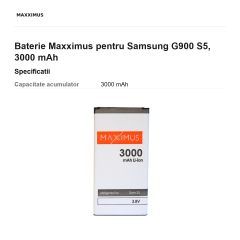 Baterie Maxximus pentru Samsung G900 S5, 3000 mAh [2]