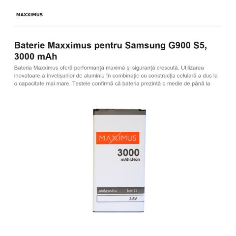 Baterie Maxximus pentru Samsung G900 S5, 3000 mAh [1]