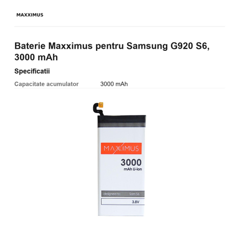 Baterie Maxximus pentru Samsung G920 S6, 3000 mAh [2]