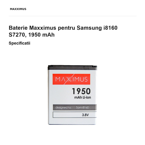 Baterie Maxximus pentru Samsung i8160 S7270, 1950 mAh [2]