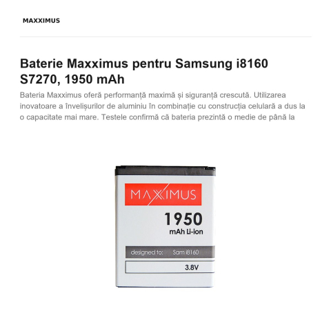 Baterie Maxximus pentru Samsung i8160 S7270, 1950 mAh [1]