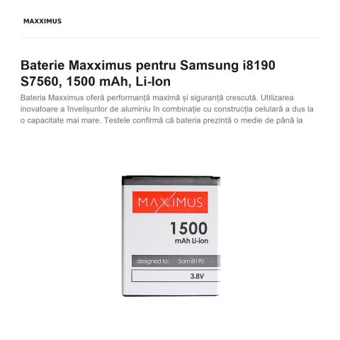 Baterie Maxximus pentru Samsung i8190 S7560, 1500 mAh, Li-Ion [1]