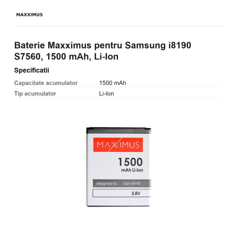 Baterie Maxximus pentru Samsung i8190 S7560, 1500 mAh, Li-Ion [2]