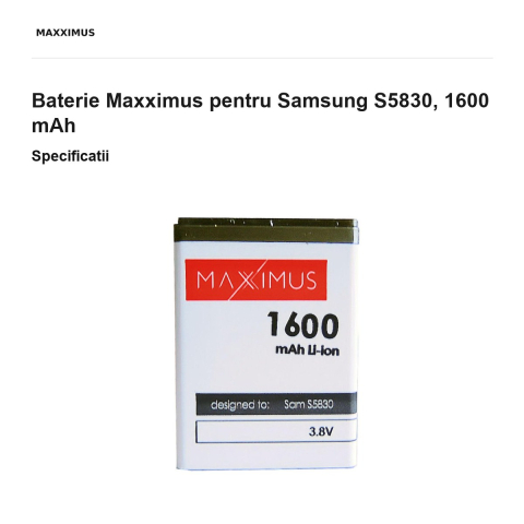 Baterie Maxximus pentru Samsung S5830, 1600 mAh [2]