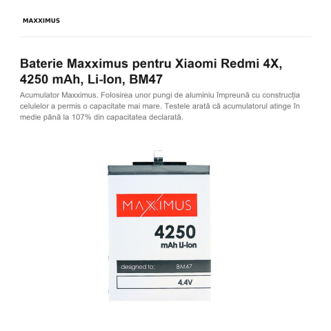 Baterie Maxximus pentru Xiaomi Redmi 4X, 4250 mAh, Li-Ion, BM47 [1]