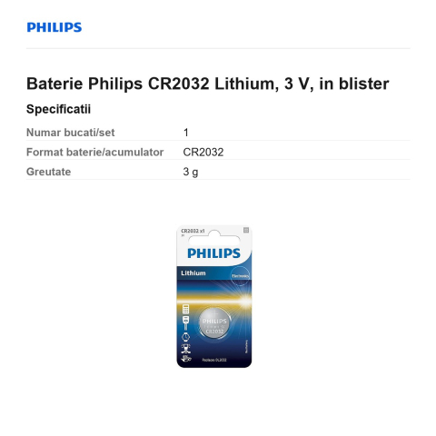Baterie Philips CR2032 Lithium, 3 V, in blister [2]