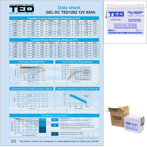 Baterie Reincarcabila GEL Deep Cycle Solar 12V 82Ah M6 VRLA, Dimensiuni 259x168x211 mm, TED Electric TED1282, pentru Sisteme Solare, UPS, Telecomunicatii, Echipamente Industriale [6]