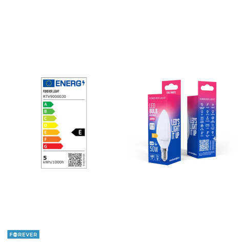 Bec LED Forever Light E14 C37, 4.8 W, 630 lm, lumina rece 6000K, clasa E [3]
