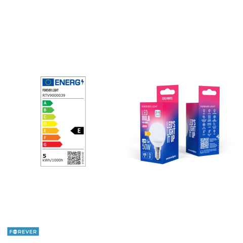Bec LED Forever Light E14 G45, 4.8 W, 630 lm, lumina rece 6000K, clasa E [3]