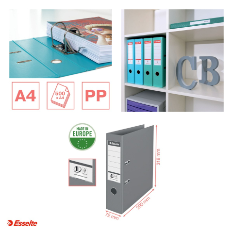 Biblioraft Esselte No.1 Power Colour'Breeze, PP/PP, A4, 75 mm, capacitate 500 de coli (80 g/m²), pentru arhivare, albastru [3]