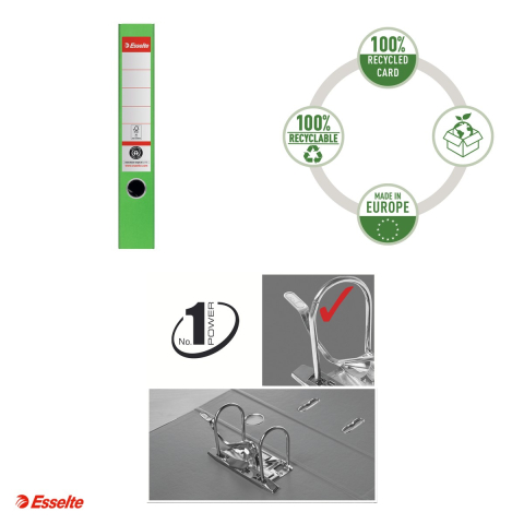 Biblioraft Esselte No.1 Power Recycled, carton, A4, 50 mm, capacitate 350 coli (80 g/mp), verde [3]