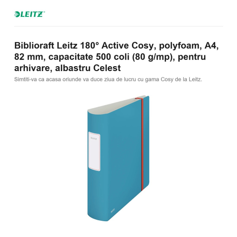 Biblioraft Leitz 180° Active Cosy, polyfoam, A4, 82 mm, capacitate 500 coli (80 g/mp), pentru arhivare, albastru Celest [1]