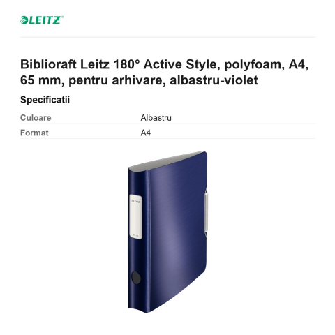 Biblioraft Leitz 180° Active Style, polyfoam, A4, 65 mm, pentru arhivare, albastru-violet [2]