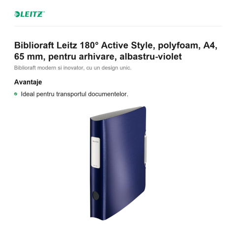 Biblioraft Leitz 180° Active Style, polyfoam, A4, 65 mm, pentru arhivare, albastru-violet [1]