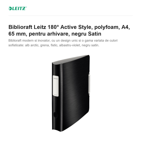 Biblioraft Leitz 180° Active Style, polyfoam, A4, 65 mm, pentru arhivare, negru Satin [1]