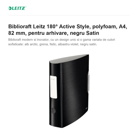 Biblioraft Leitz 180° Active Style, polyfoam, A4, 82 mm, pentru arhivare, negru Satin [1]