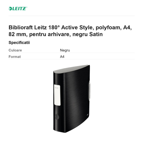 Biblioraft Leitz 180° Active Style, polyfoam, A4, 82 mm, pentru arhivare, negru Satin [2]