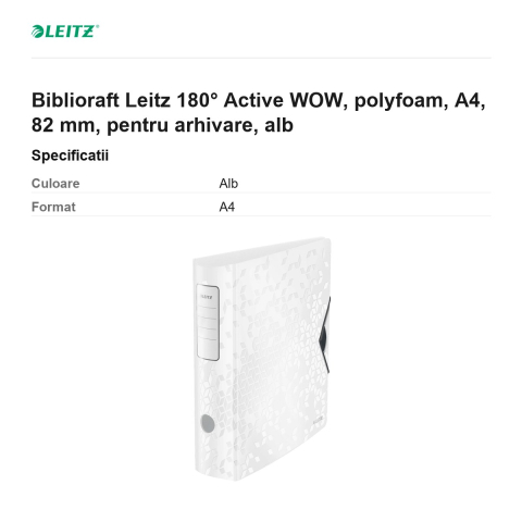 Biblioraft Leitz 180° Active WOW, polyfoam, A4, 82 mm, pentru arhivare, alb [2]