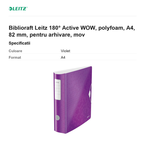 Biblioraft Leitz 180° Active WOW, polyfoam, A4, 82 mm, pentru arhivare, mov [2]