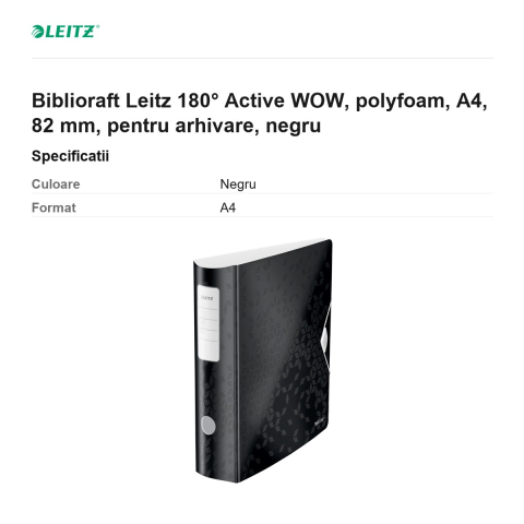 Biblioraft Leitz 180° Active WOW, polyfoam, A4, 82 mm, pentru arhivare, negru [2]
