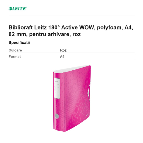 Biblioraft Leitz 180° Active WOW, polyfoam, A4, 82 mm, pentru arhivare, roz [2]