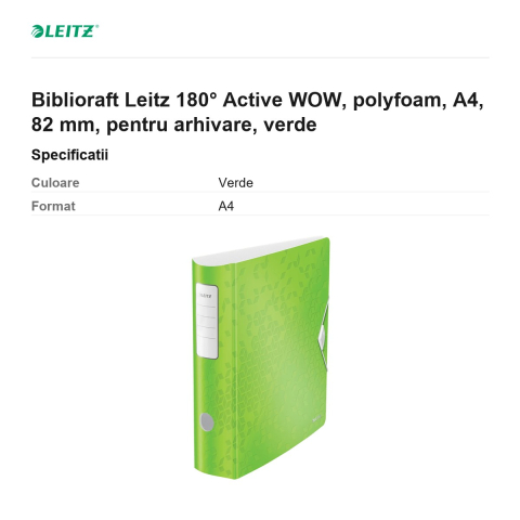 Biblioraft Leitz 180° Active WOW, polyfoam, A4, 82 mm, pentru arhivare, verde [2]