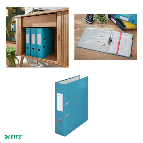 Biblioraft Leitz 180° Cosy, carton laminat, A4, 80 mm, capacitate 600 coli (80 g/mp), pentru arhivare, albastru Celest [3]