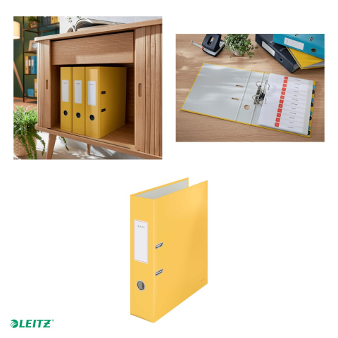 Biblioraft Leitz 180° Cosy, carton laminat, A4, 80 mm, capacitate 600 coli (80 g/mp), pentru arhivare, galben Chihlimbar [3]