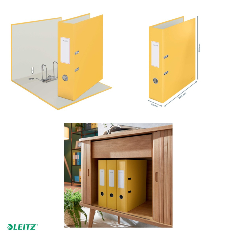 Biblioraft Leitz 180° Cosy, carton laminat, A4, 80 mm, capacitate 600 coli (80 g/mp), pentru arhivare, galben Chihlimbar [4]
