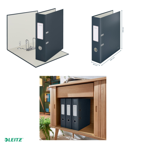 Biblioraft Leitz 180° Cosy, carton laminat, A4, 80 mm, capacitate 600 coli (80 g/mp), pentru arhivare, gri Antracit [4]